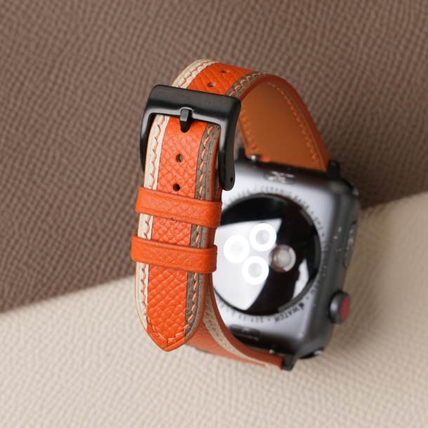 Tricolor Orange Epsom Leather Apple Watch Band