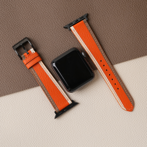 Tricolor Orange Epsom Leather Apple Watch Band