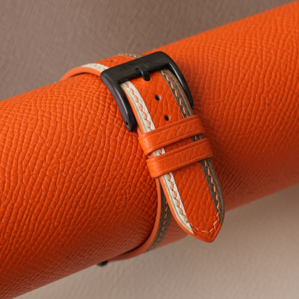 Tricolor Orange Epsom Leather Watch Strap