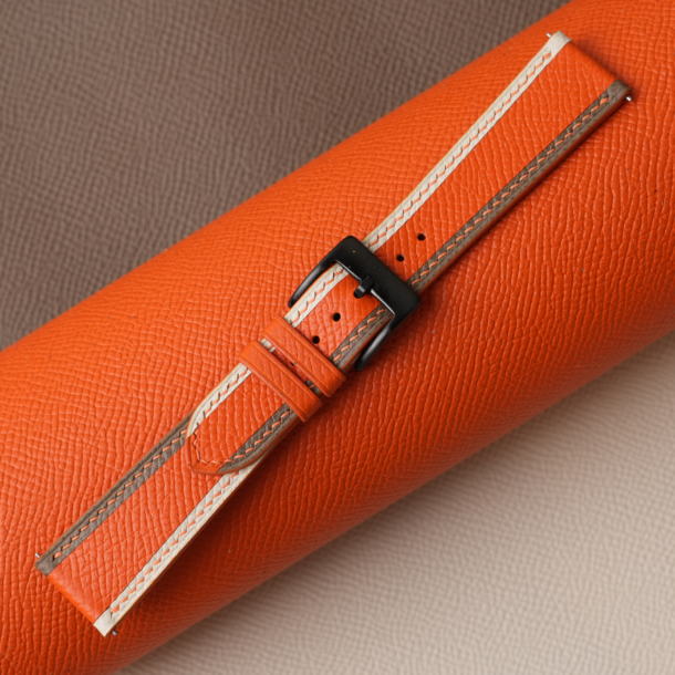 Tricolor Orange Epsom Leather Watch Strap