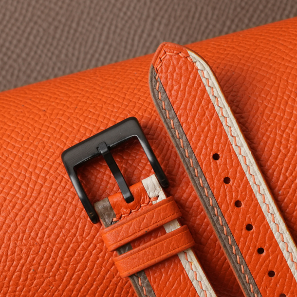 Tricolor Orange Epsom Leather Watch Strap