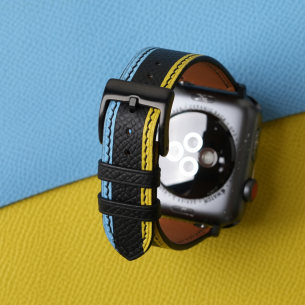 Tricolor Black Epsom Leather Apple Watch Band