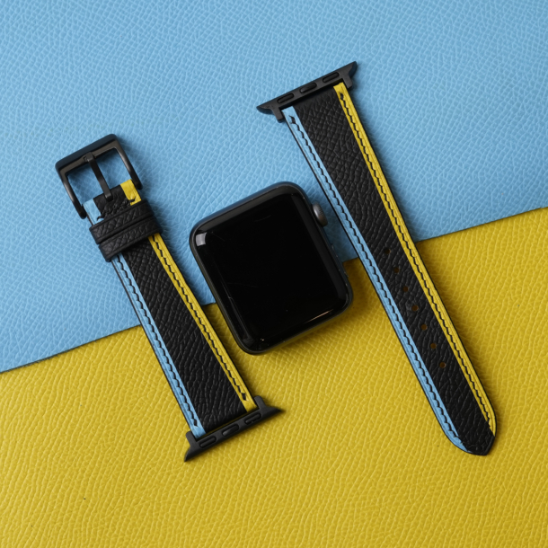 Tricolor Black Epsom Leather Apple Watch Band