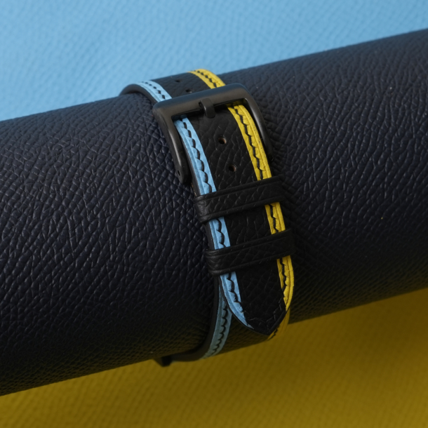 Tricolor Black Epsom Leather Watch Strap