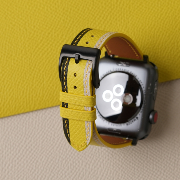 Tricolor Yellow Epsom Leather Apple Watch Band