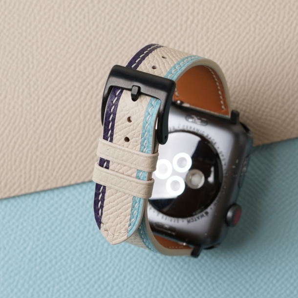 Tricolor Pearl White Epsom Leather Apple Watch Band