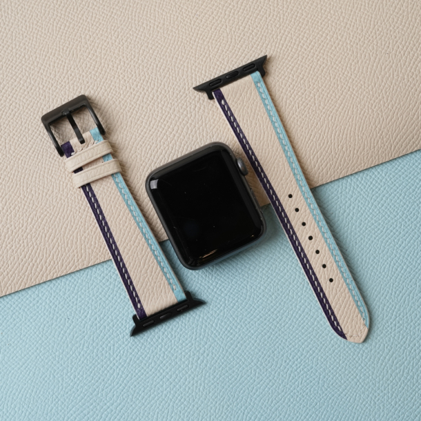 Tricolor Pearl White Epsom Leather Apple Watch Band