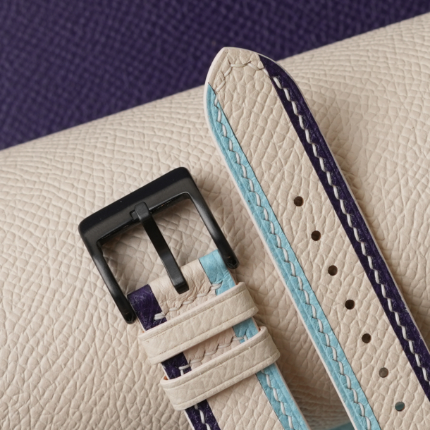 Tricolor Pearl White Epsom Leather Watch Strap
