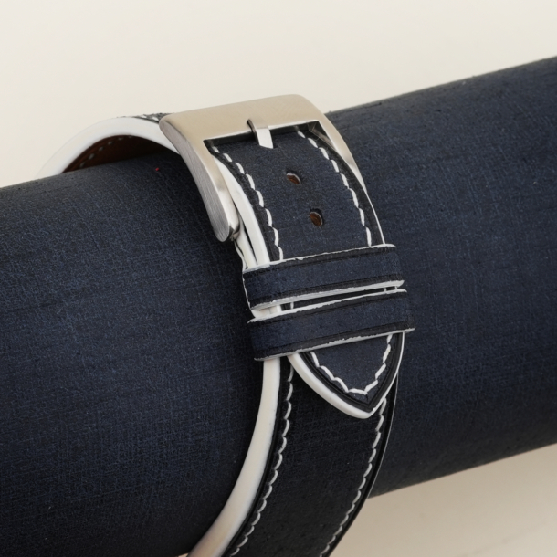 White Stitching Navy Babele Leather Watch Strap