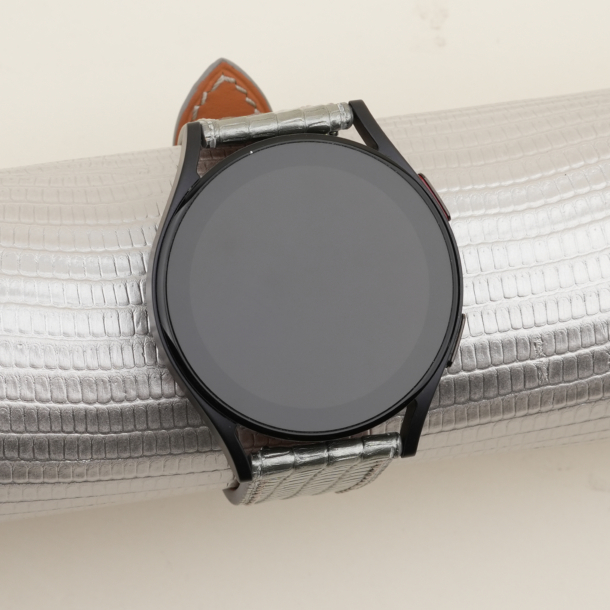 Silver Lizard Leather Samsung Watch Band