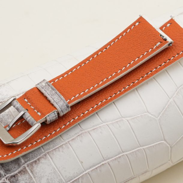 Grey Himalayan Alligator Orange Epsom Lining Leather Watch Strap