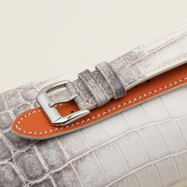 Grey Himalayan Alligator Orange Epsom Lining Leather Watch Strap