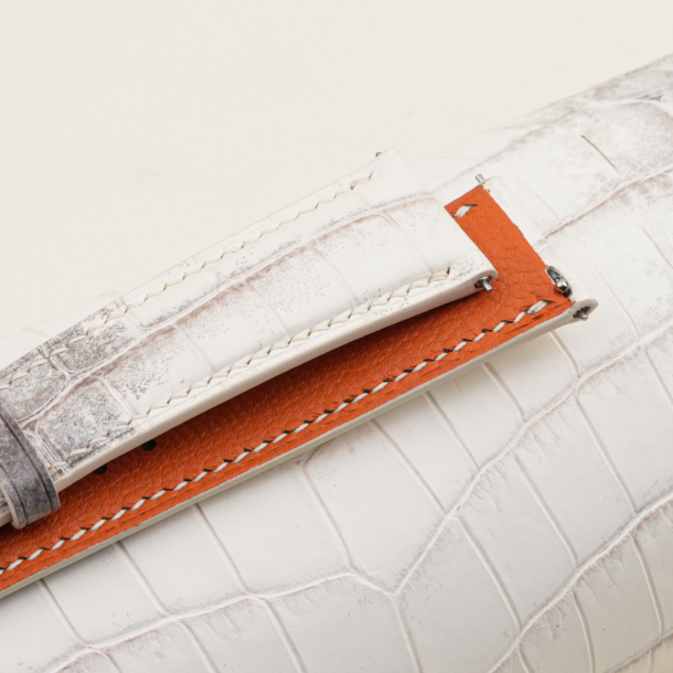 Grey Himalayan Alligator Orange Epsom Lining Leather Watch Strap