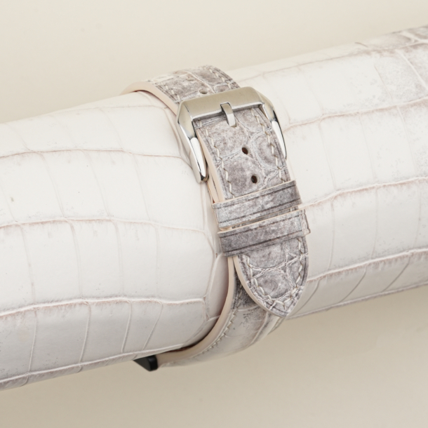 Grey Himalayan Alligator Orange Epsom Lining Leather Watch Strap
