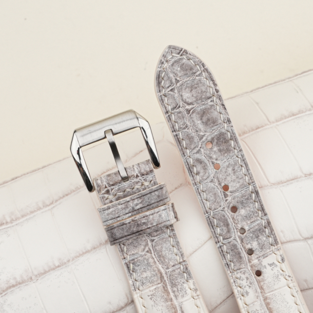 Grey Himalayan Alligator Orange Epsom Lining Leather Watch Strap