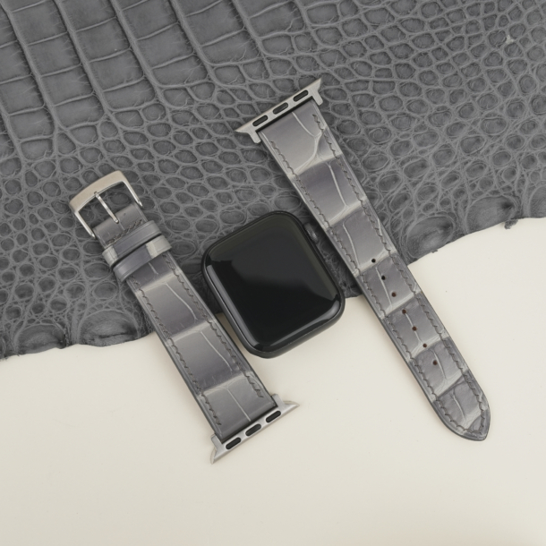 Patina Grey Alligator Leather Apple Watch Band