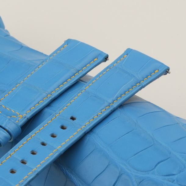 Miami Blue Alligator Leather Folded Edges Watch Strap