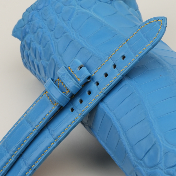 Miami Blue Alligator Leather Folded Edges Watch Strap