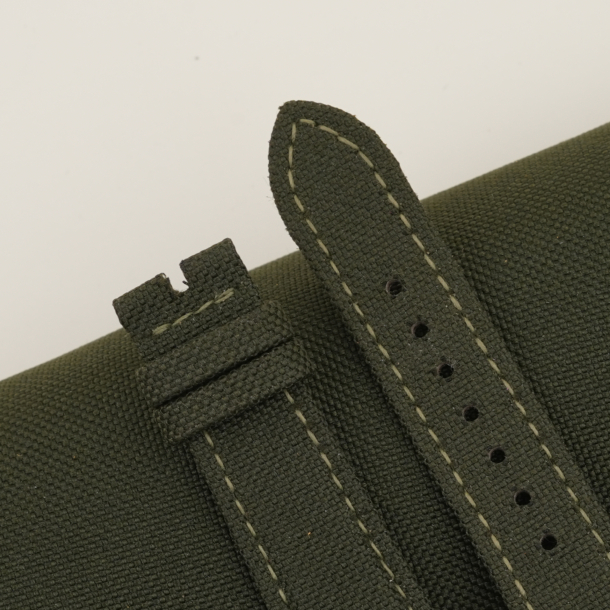 Olive Canvas Lining Brown Alran Cherve Folded Edges Watch Strap