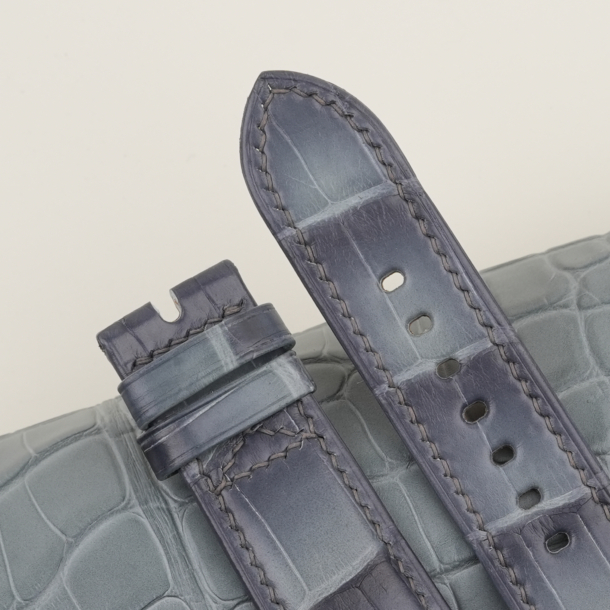 Patina Grey Alligator Leather Folded Edges Watch Strap
