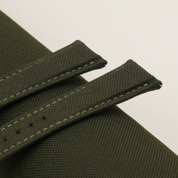Olive Canvas Lining Brown Alran Cherve Folded Edges Watch Strap