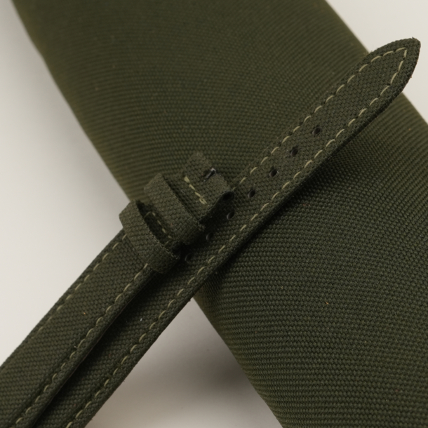 Olive Canvas Lining Brown Alran Cherve Folded Edges Watch Strap