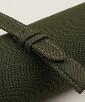 Olive Canvas Lining Brown Alran Cherve Folded Edges Watch Strap