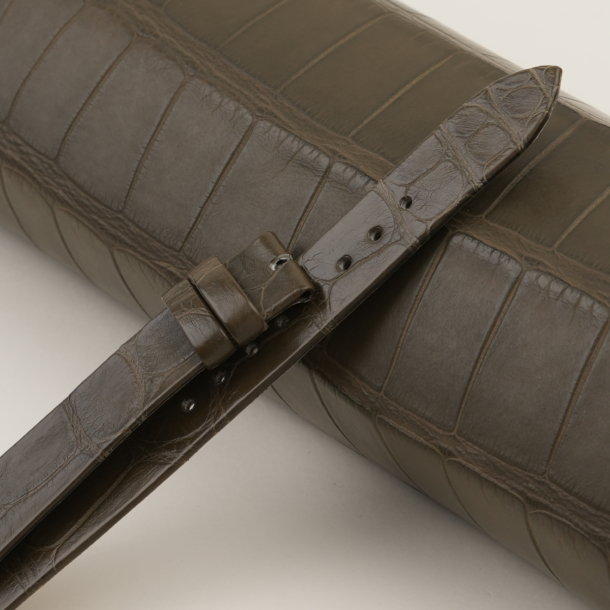 Olive Alligator Lining Sand Alran Cherve Leather Folded Edges Watch Strap