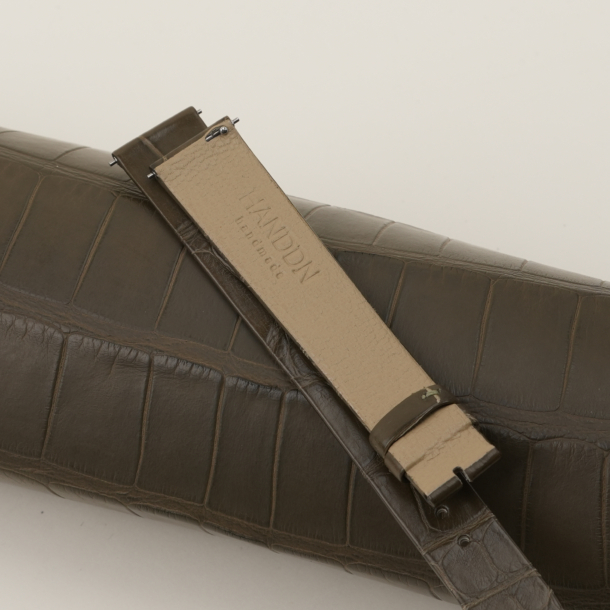 Olive Alligator Lining Sand Alran Cherve Leather Folded Edges Watch Strap