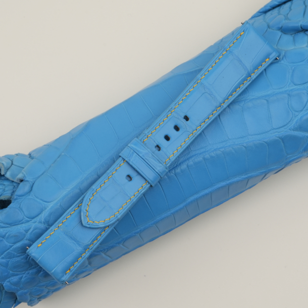 Miami Blue Alligator Leather Folded Edges Watch Strap