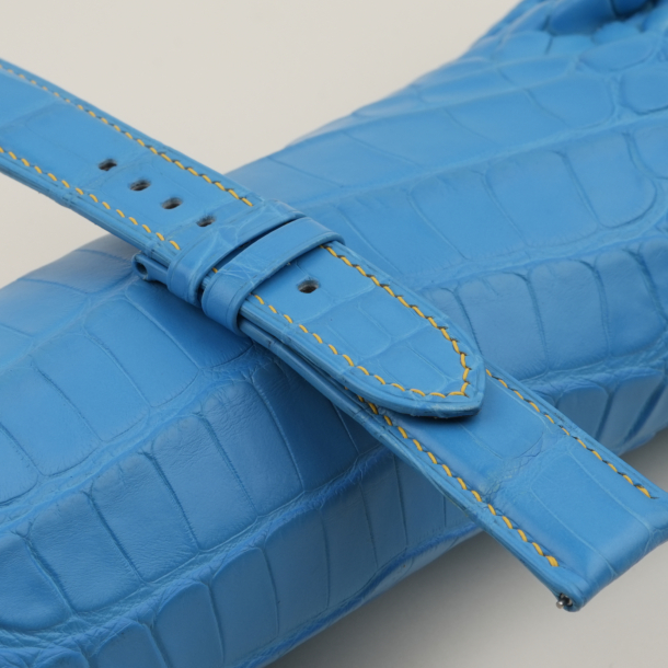 Miami Blue Alligator Leather Folded Edges Watch Strap