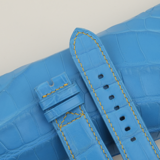 Miami Blue Alligator Leather Folded Edges Watch Strap