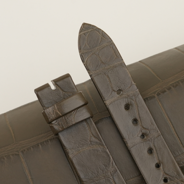 Olive Alligator Lining Sand Alran Cherve Leather Folded Edges Watch Strap