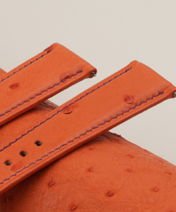 Orange Ostrich Leather Folded Edges Watch Strap