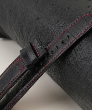 Black Ostrich Leather Folded Edges Watch Strap