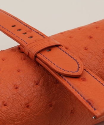 Orange Ostrich Leather Folded Edges Watch Strap