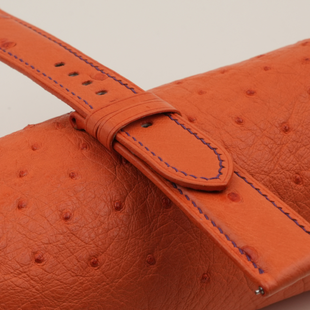 Orange Ostrich Leather Folded Edges Watch Strap