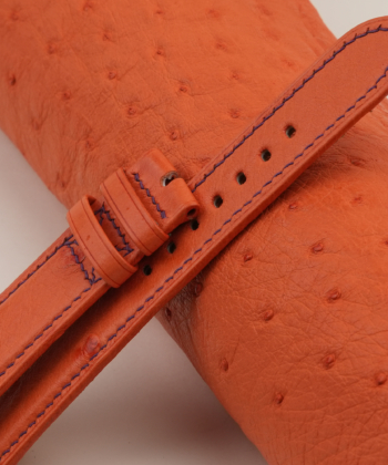 Orange Ostrich Leather Folded Edges Watch Strap