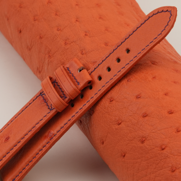 Orange Ostrich Leather Folded Edges Watch Strap