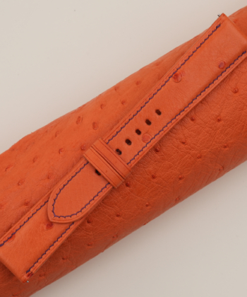 Orange Ostrich Leather Folded Edges Watch Strap