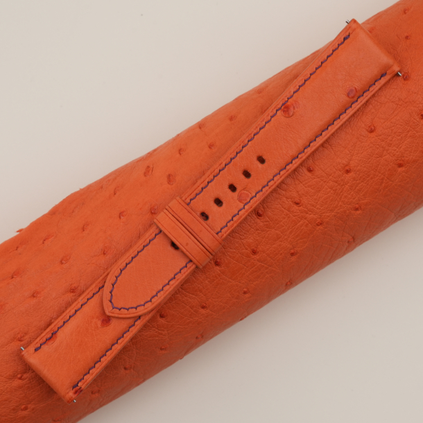 Orange Ostrich Leather Folded Edges Watch Strap