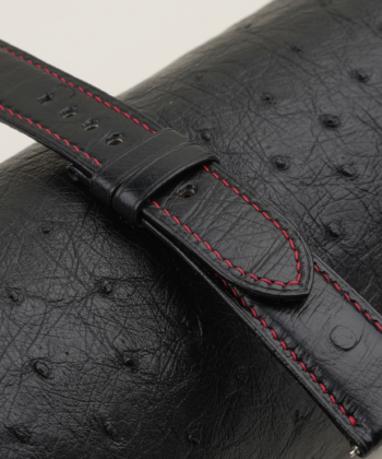 Black Ostrich Leather Folded Edges Watch Strap