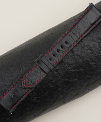 Black Ostrich Leather Folded Edges Watch Strap