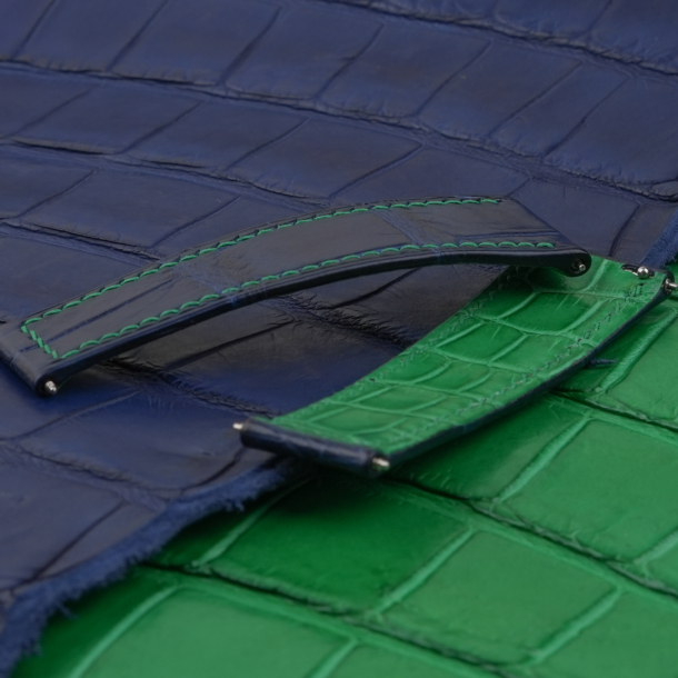 Fix 2 Side Dark Blue Alligator Folded Edge Lining Alligator Leather Watch Strap