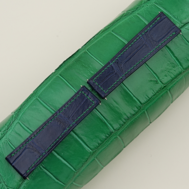 Fix 2 Side Dark Blue Alligator Folded Edge Lining Alligator Leather Watch Strap