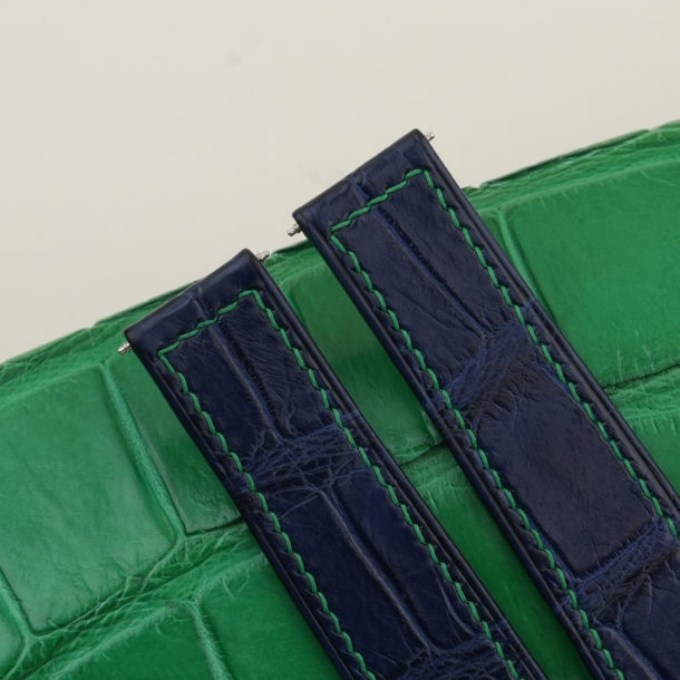 Fix 2 Side Dark Blue Alligator Folded Edge Lining Alligator Leather Watch Strap