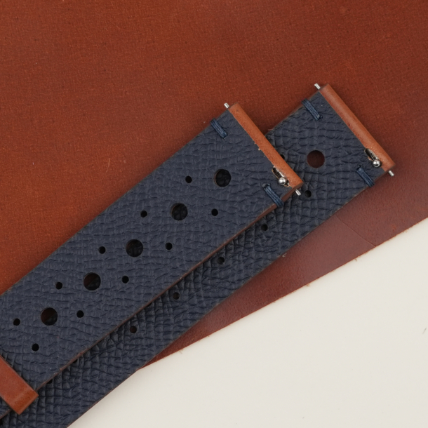 Rally Cognac Shell Lining Navy Epsom Leather Watch Strap