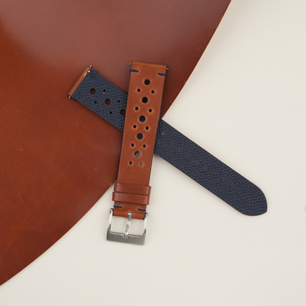 Rally Cognac Shell Lining Navy Epsom Leather Watch Strap