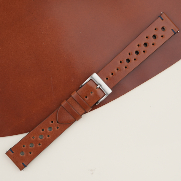 Rally Cognac Shell Lining Navy Epsom Leather Watch Strap