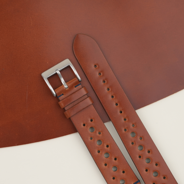 Rally Cognac Shell Lining Navy Epsom Leather Watch Strap